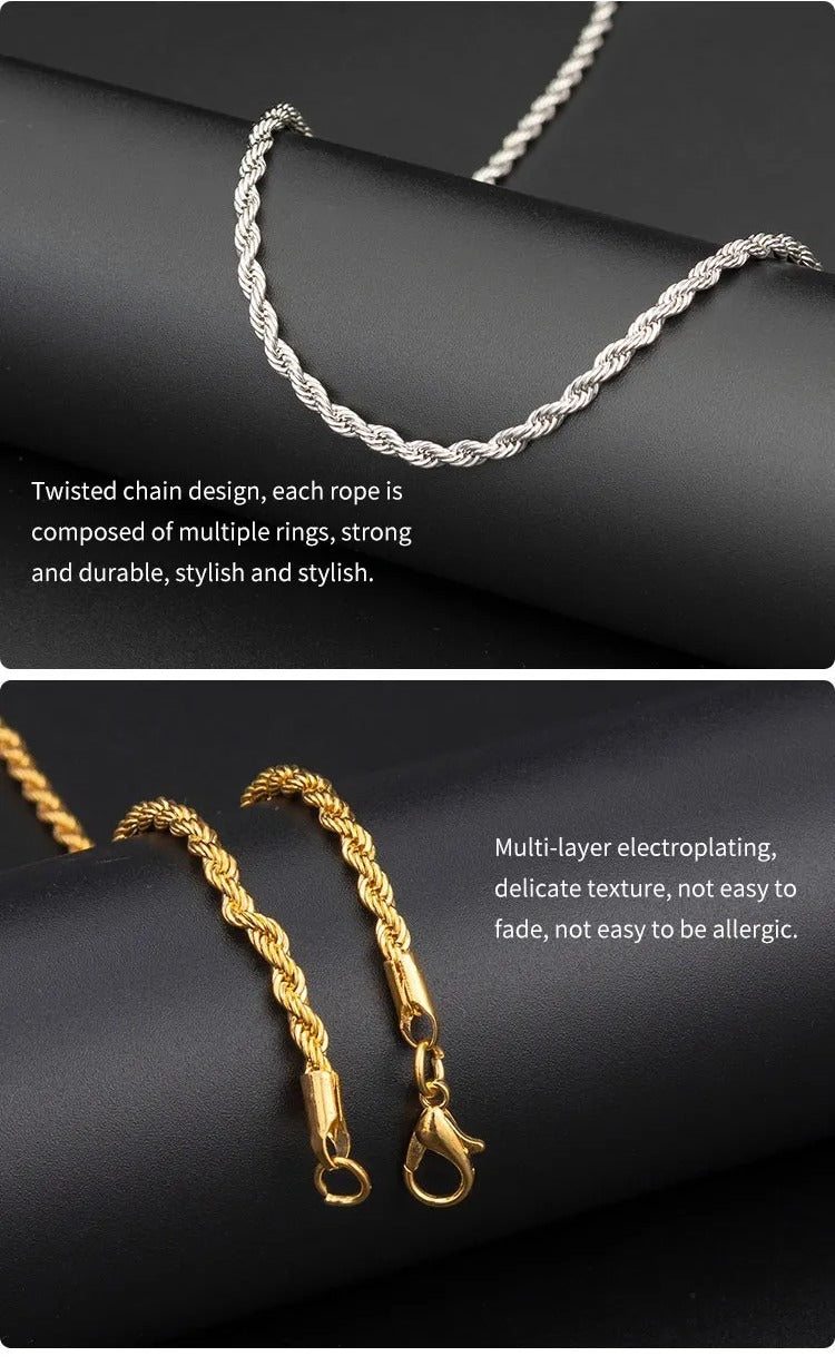 Premium Stainless Steel Rope Chain With Free Rope Bracelet – Men & Women