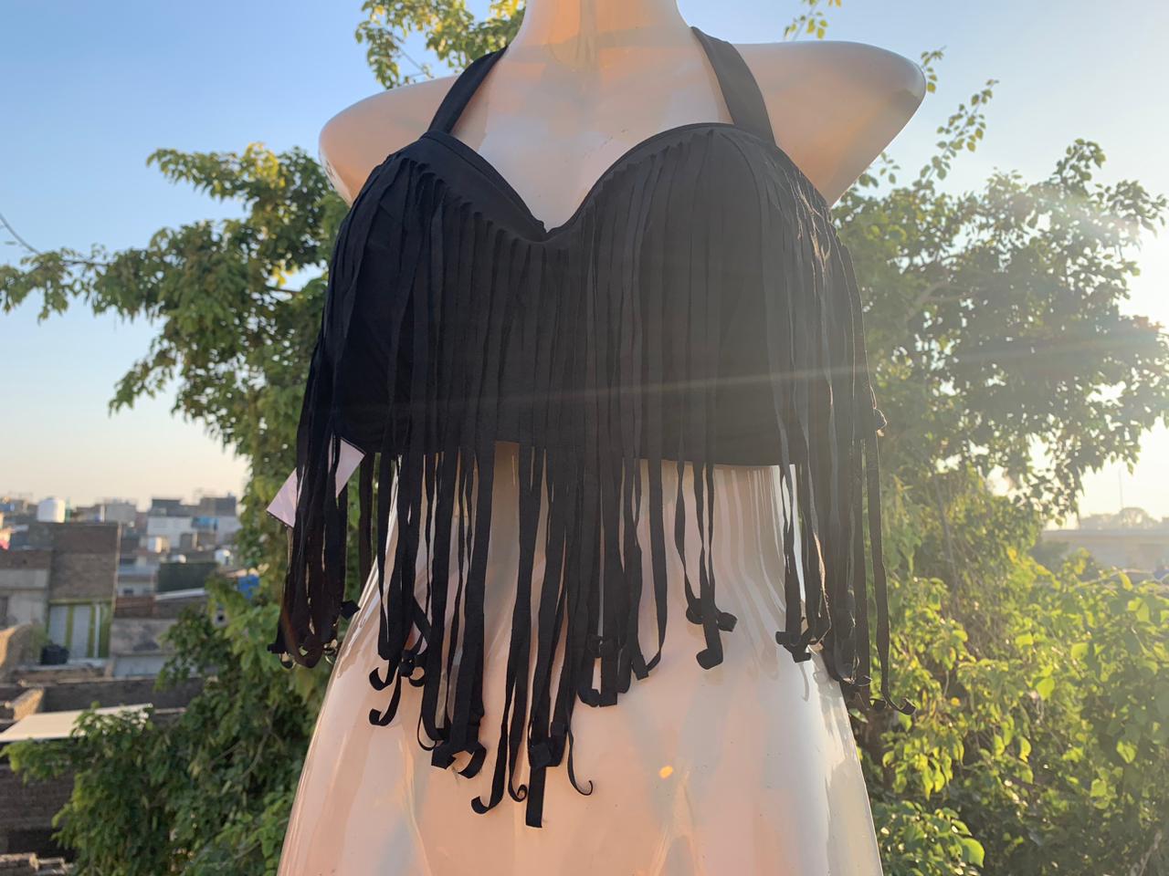 Imported Black Fringe Bridal Honeymoon Bra Top – Stylish Wedding Night Fashion Top+ FREE GIFT