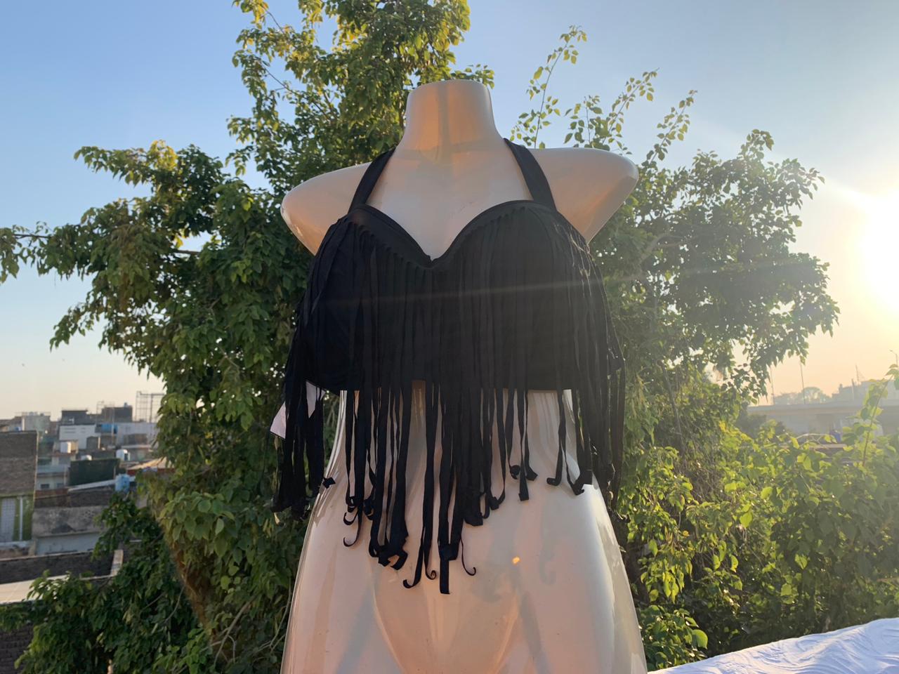 Imported Black Fringe Bridal Honeymoon Bra Top – Stylish Wedding Night Fashion Top+ FREE GIFT