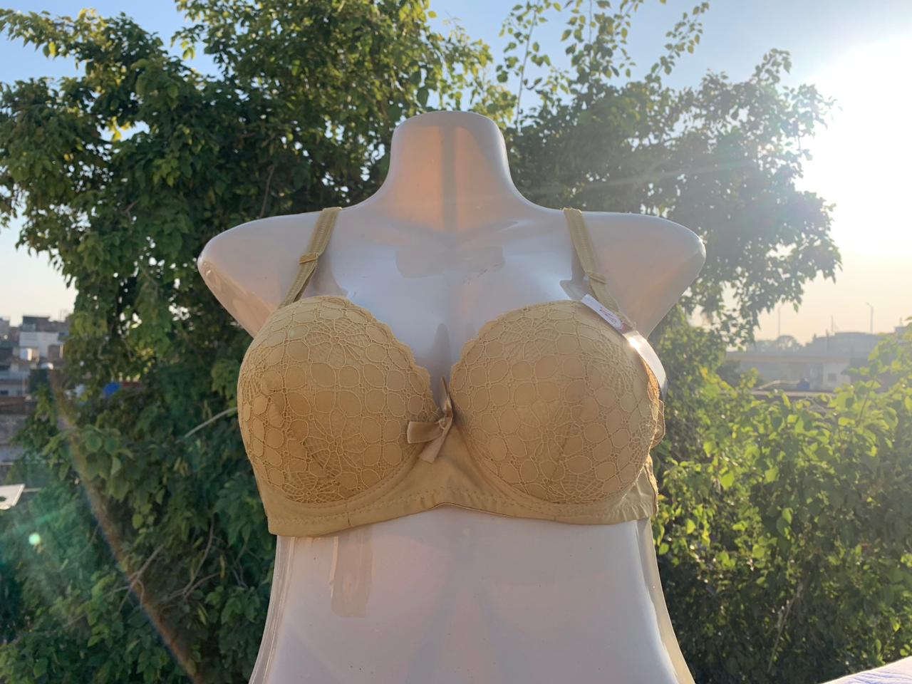 Imported Lace Padded Bra – Dusty Rose Nude , Yellow & Black (Premium Quality)+ FREE GIFT