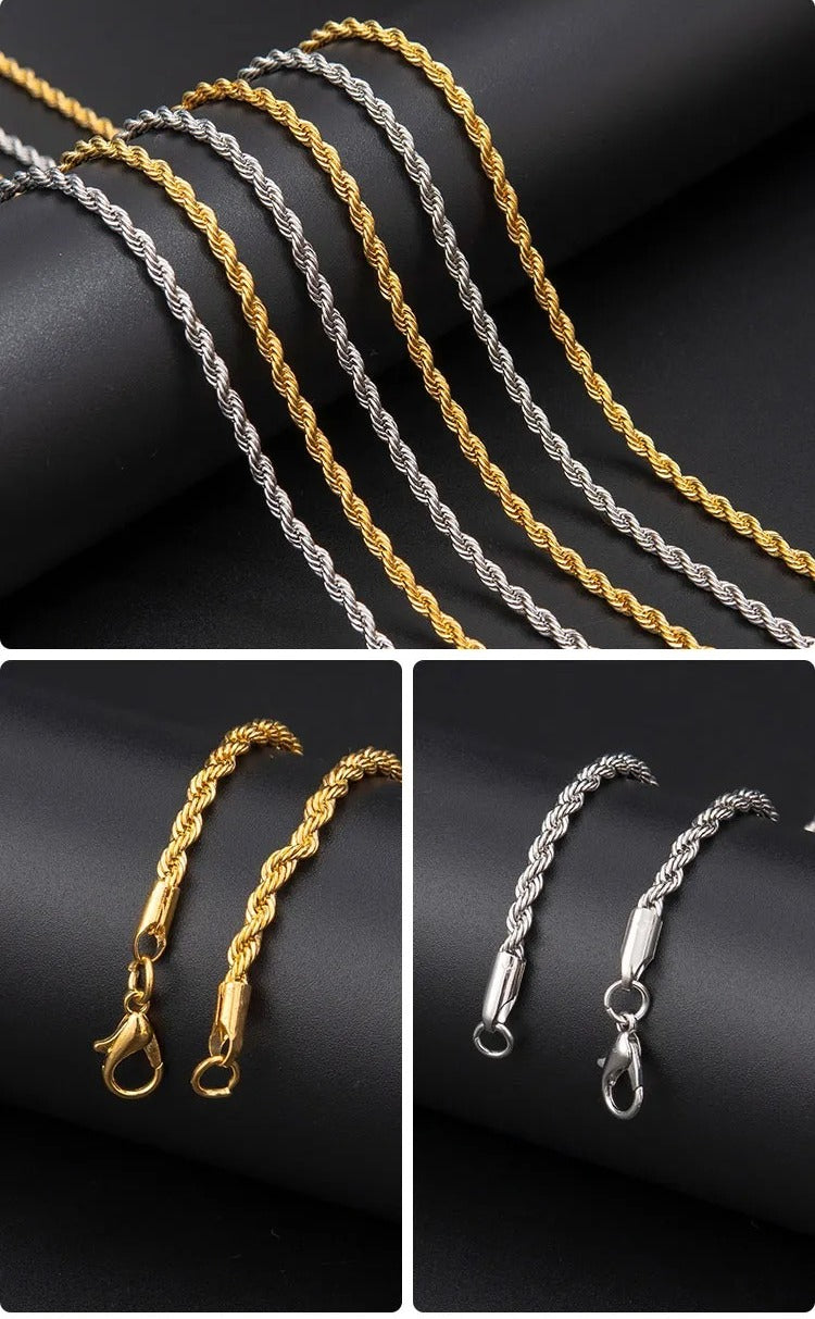 Premium Stainless Steel Rope Chain With Free Rope Bracelet – Men & Women