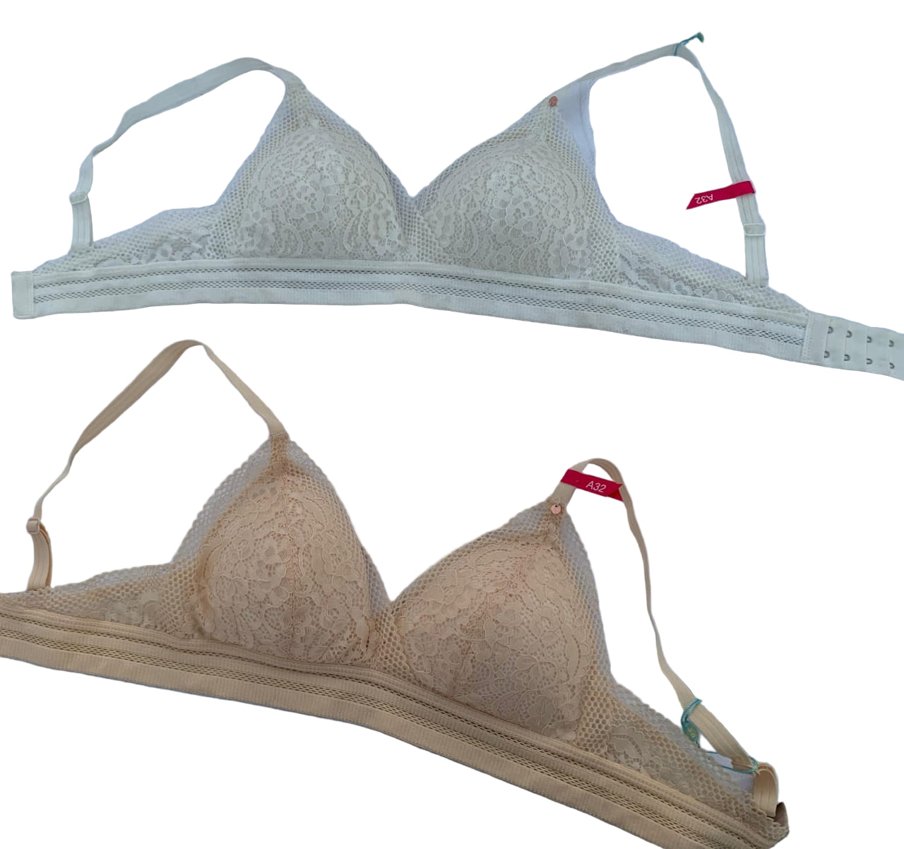 Lace Wireless Bralette – Soft Everyday Comfort Bra (White & Peach) + Free Gift